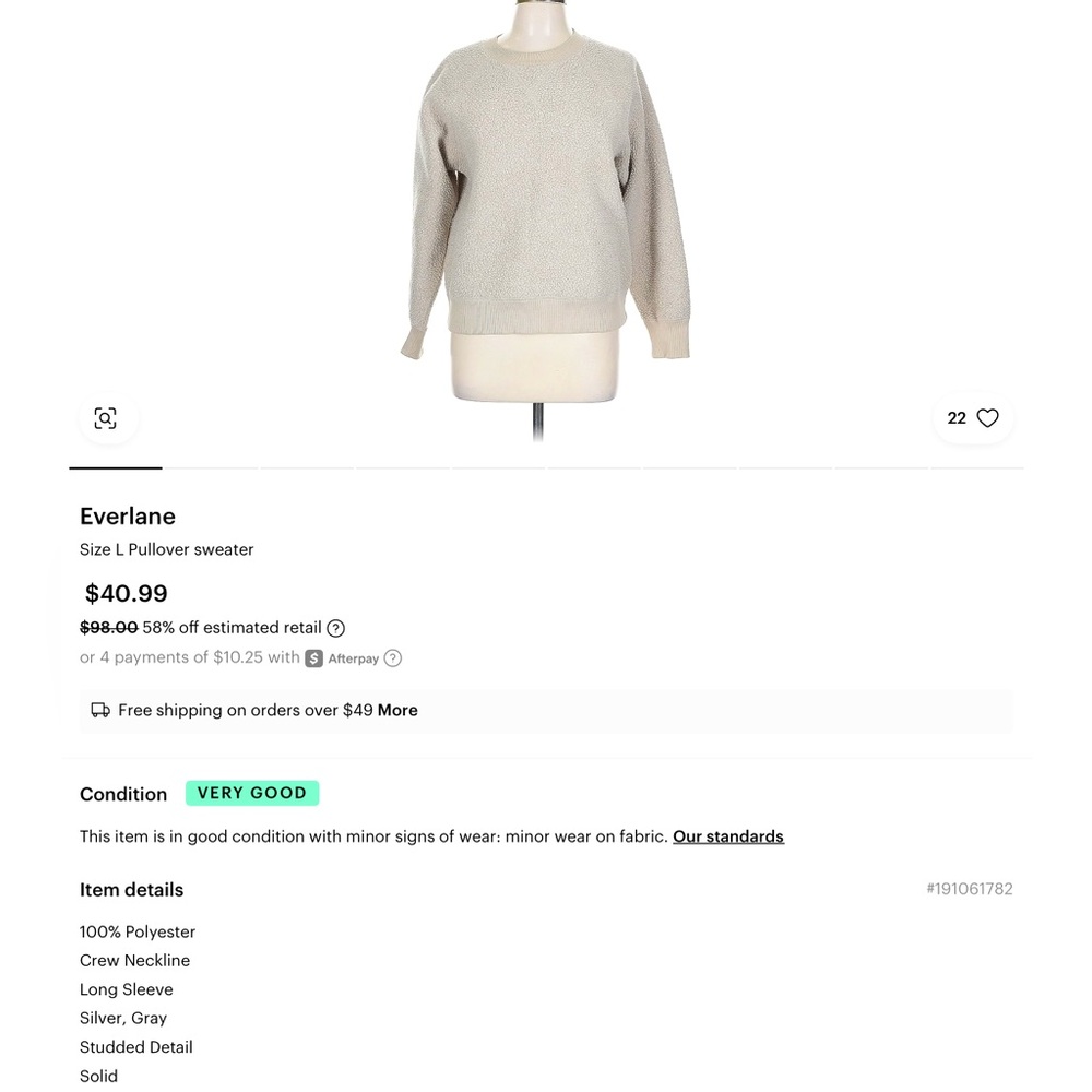 Everlane Light Gray Crew Neck Pullover - image 1